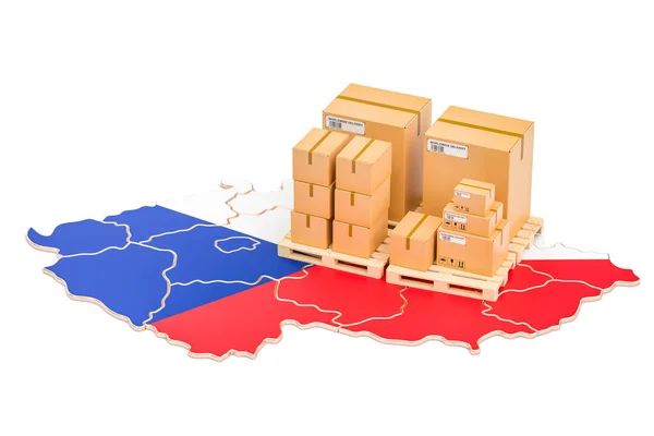 Spedizione e consegna dal concetto di Repubblica Ceca, rendering 3D — Foto Stock