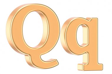 Serif, 3d render ile İngilizce altın harf Q