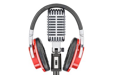 Retro mikrofon, 3d render kulaklıktan