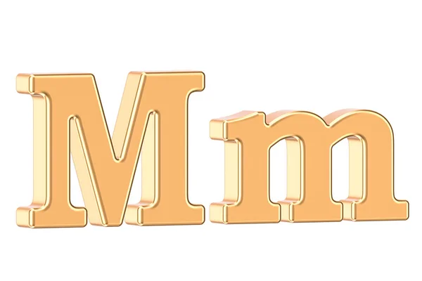 Lettera d'oro inglese M con serif, rendering 3D — Foto Stock