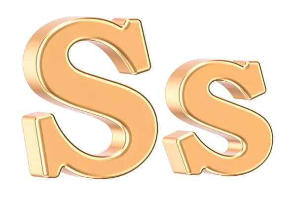 Letra dourada inglesa S com serifs, renderização 3D — Fotografia de Stock
