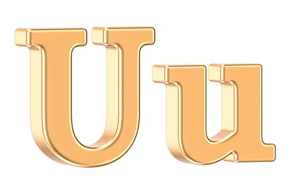 Inglês letra dourada U com serifs, renderização 3D — Fotografia de Stock