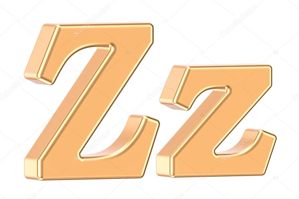 English golden letter Z with serifs, 3D rendering