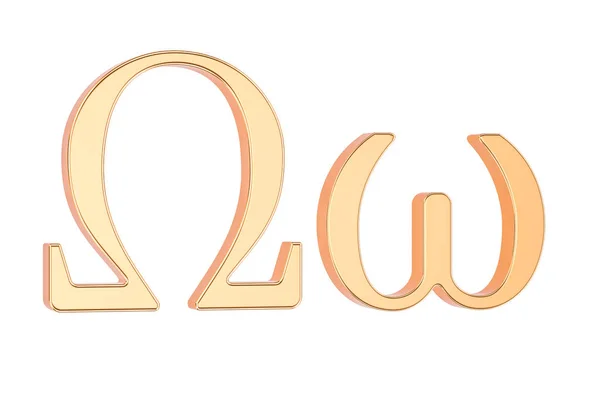 Golden Greek letter Omega, 3D rendering — Stock Photo, Image