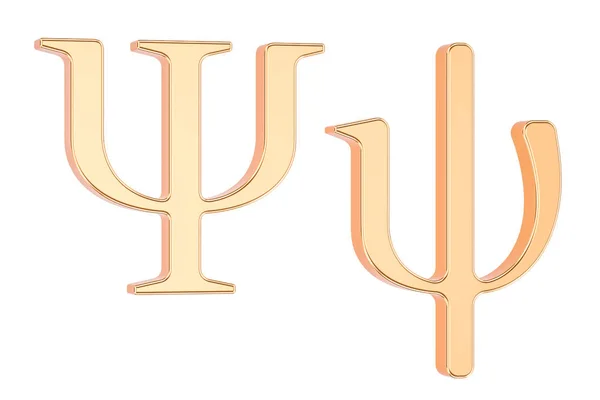 Golden Greek letter psi, 3D rendering — Stock Photo, Image