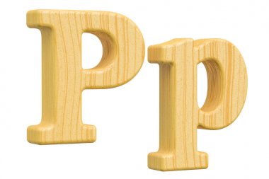 İngilizce ahşap P harfiyle kontrastlarla, 3d render