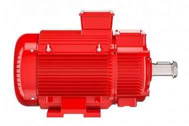 Kırmızı endüstriyel elektrik motoru Önden Görünüm, 3d render