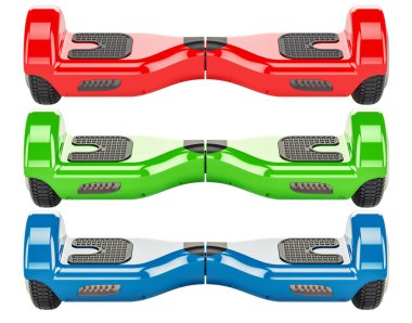 dizi renkli hoverboards veya kendi kendine karşı scooter, 3d render