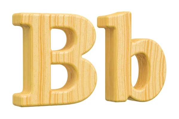 Lettera in legno inglese B con serif, rendering 3D — Foto Stock