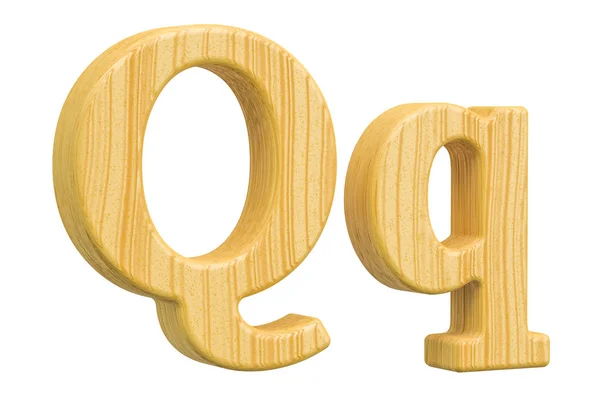 Englischer Holzbuchstabe q mit Serifen, 3D-Rendering — Stockfoto