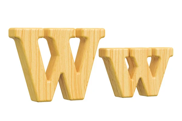 English wooden letter W with serifs, 3D rendering — Stock Photo, Image