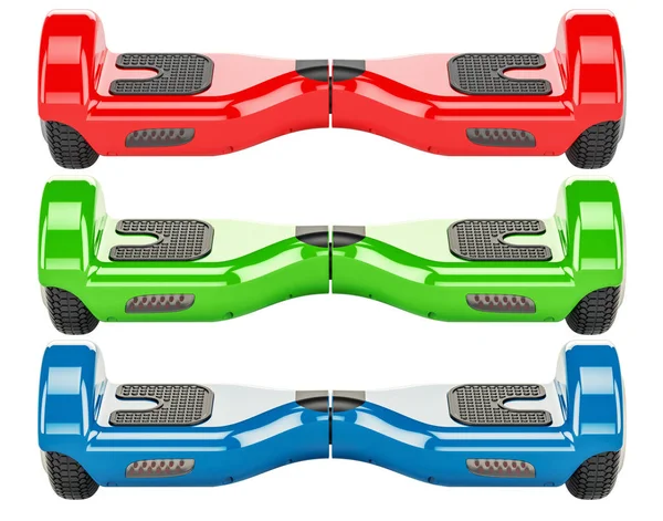 dizi renkli hoverboards veya kendi kendine karşı scooter, 3d render