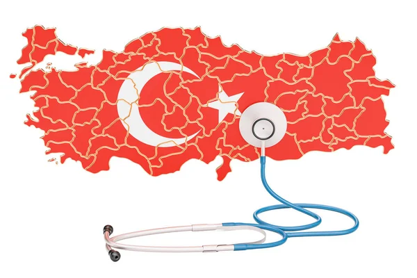 Mapa turco con estetoscopio, concepto nacional de salud, 3D r —  Fotos de Stock