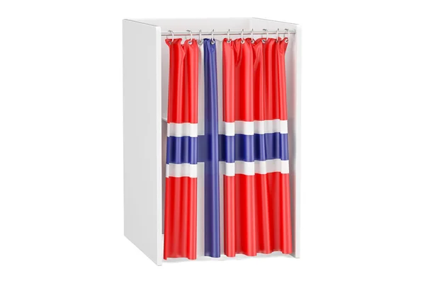 Votar en Noruega concepto, cabina de votación con bandera noruega, 3D ren —  Fotos de Stock