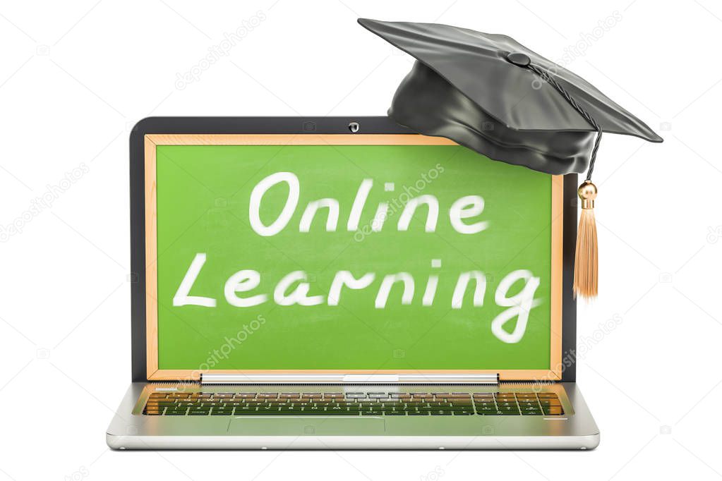 online learning concept with laptop, 3D rendering