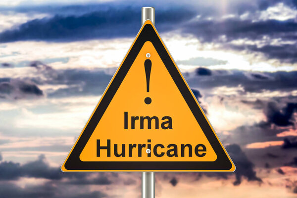 Hurricane Irma road sign concept, 3D rendering