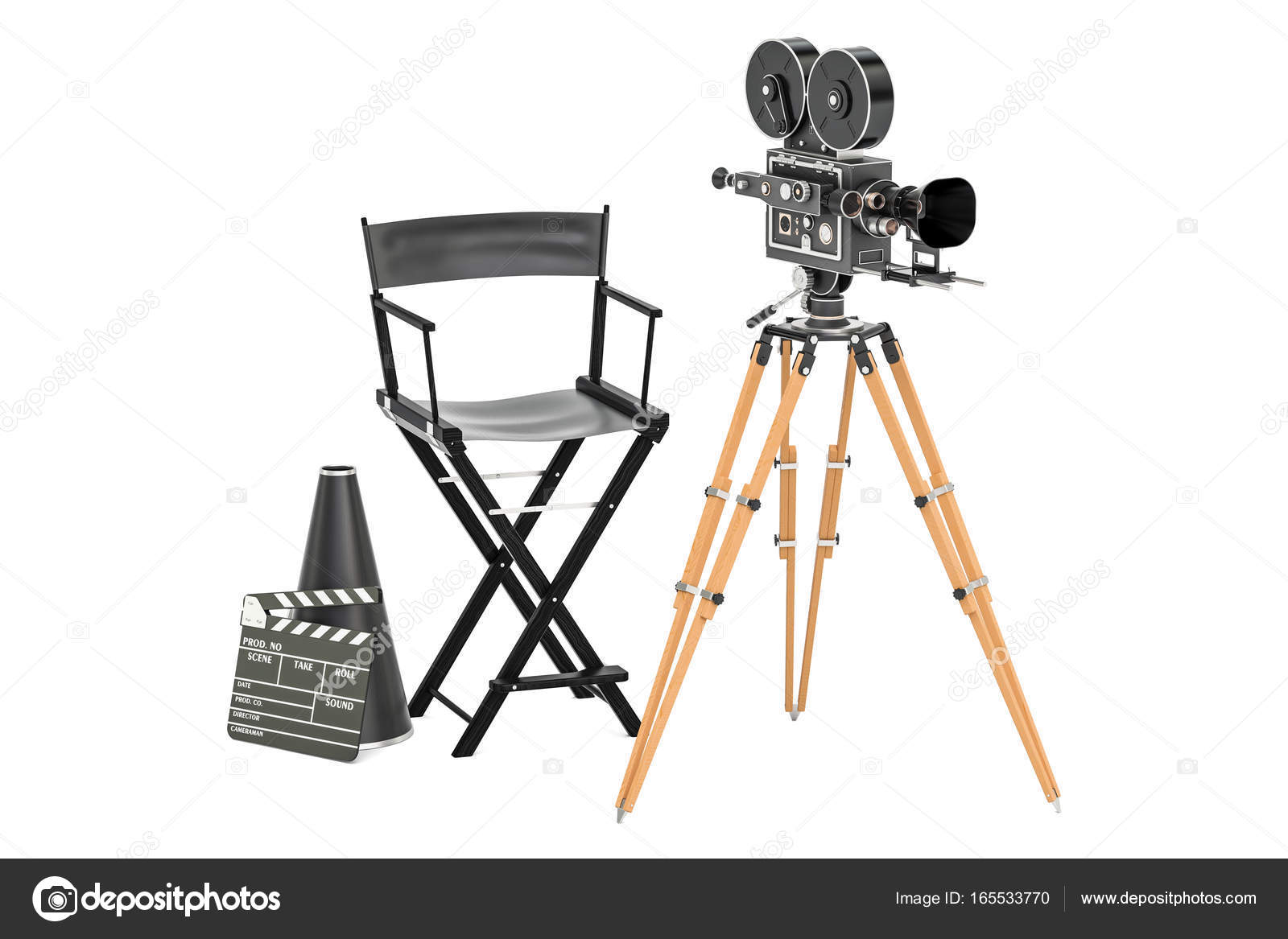 Cinema Concept Movie Camera With Film Reels Chair