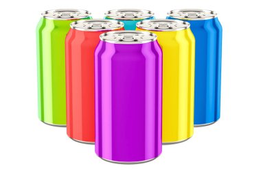 Renkli içki metalik kutular, 3d render 