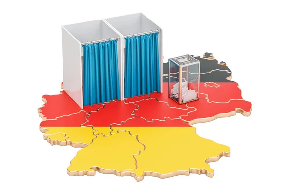 Німецький виборів концепції, Урна з голосування кабін на карті — стокове фото