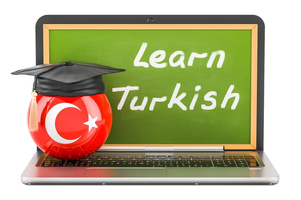 Türk kavramı dizüstü blackboard, mezuniyet kap ile öğrenmek ve — Stok fotoğraf