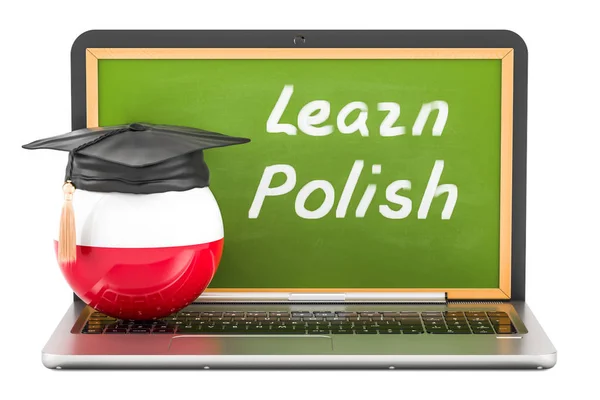 노트북 칠판, 졸업 모자와 폴란드어 개념을 학습 하 고 — 스톡 사진