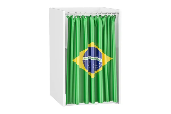 Vote no conceito Brasil, cabine de votação com bandeira brasileira, 3D ren — Fotografia de Stock