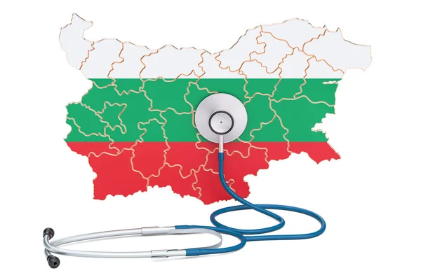 Mapa búlgaro con estetoscopio, concepto nacional de salud, 3D —  Fotos de Stock