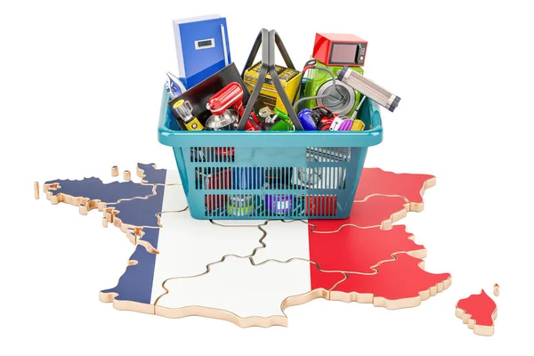 쇼핑 바구니 가정 및 부엌 appl의 전체 프랑스의 지도 — 스톡 사진