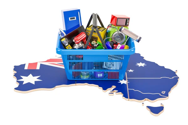 Мапа Австралії з покупки кошик повний дому і кухні — стокове фото