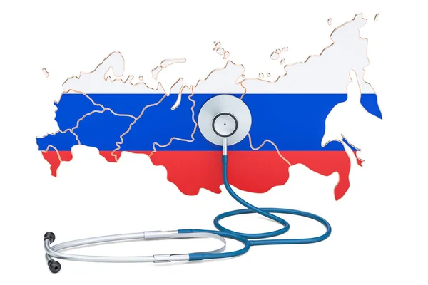Carte russe avec stéthoscope, concept national de soins de santé, 3D r — Photo