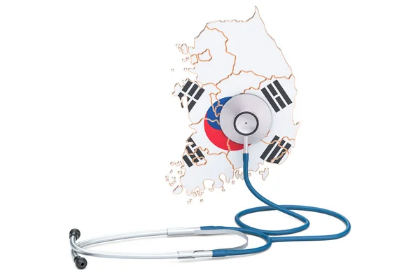 South Korea map with stethoscope, national health care concept, — Stock Photo, Image
