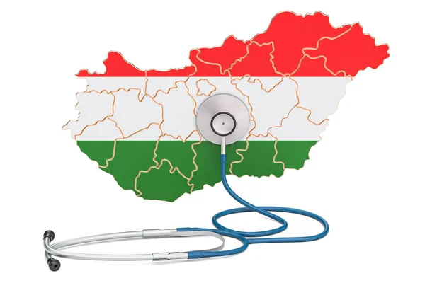 聴診器、国立医療概念 3 d でハンガリーの地図 — ストック写真