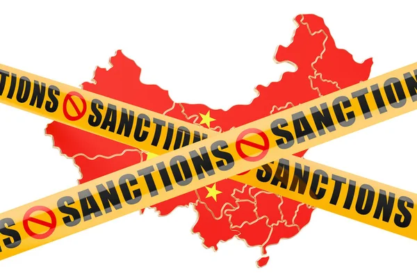 Sanctions concept with map of China, 3D rendering — Stock Photo, Image