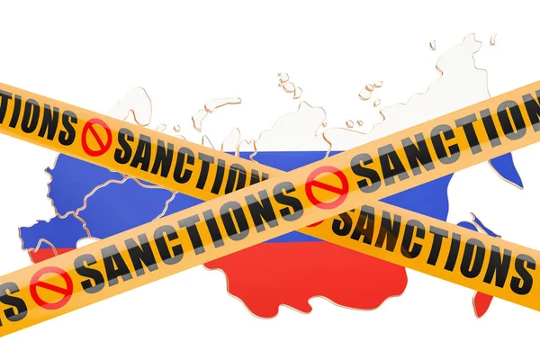Концепция санкций с картой России, 3D рендеринг — стоковое фото