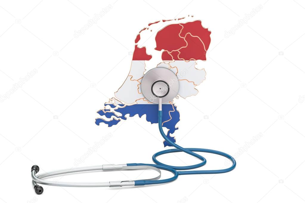 Netherlands map with stethoscope, national health care concept, 