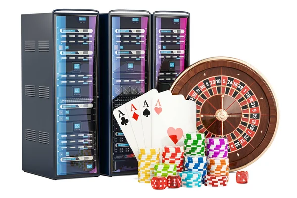 Casino Server concept. Computer Server Racks for gaming, 3D rend — Stock Photo, Image