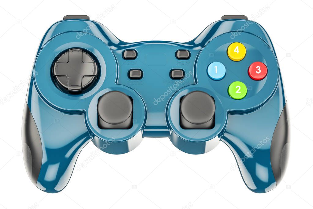 Blue game controller, 3D rendering