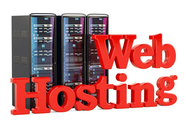 Bilgisayar sunucu rafları, bilgisayar web hosting kavramı. 3D renderin