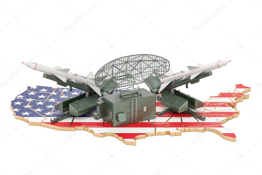 USA missile defence system concept, 3D rendering