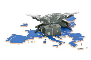 Europe füze savunma sistemi kavramı, 3d render