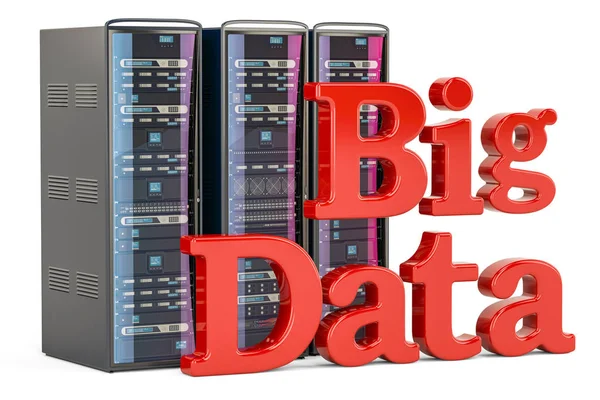 Bastidores de servidores informáticos, concepto de Big data. Renderizado 3D —  Fotos de Stock