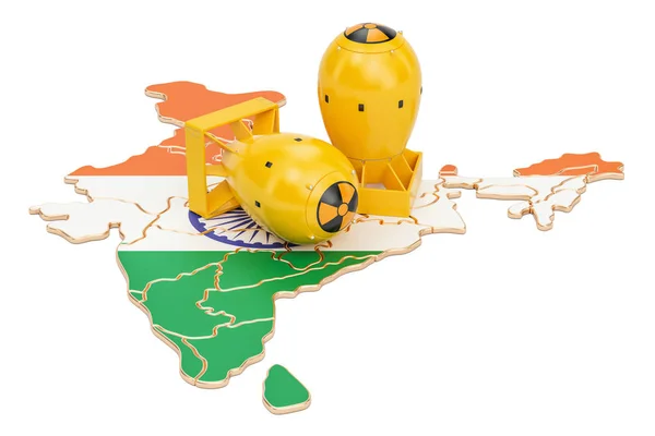 Indické mapa s konceptem jaderných zbraní, vykreslování 3d objektů — Stock fotografie