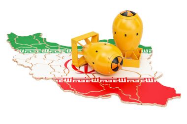 Iranian map with nuclear weapon concept, 3D rendering clipart