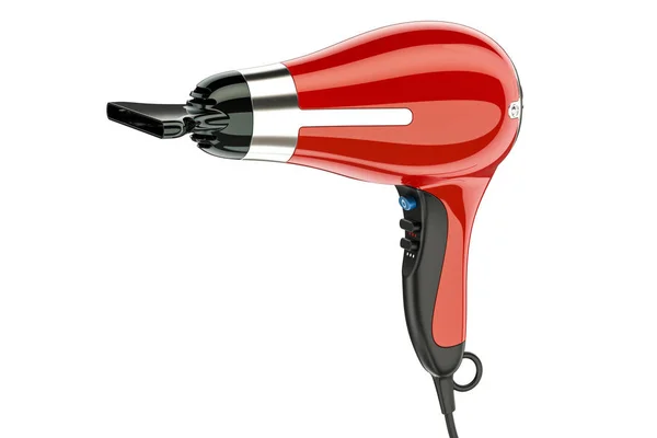 Secador de pelo rojo con boquilla, renderizado 3D — Foto de Stock