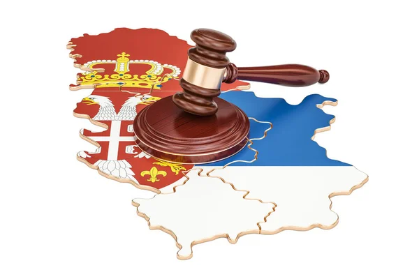 Wooden Gavel on map of Serbia, 3D rendering — Stock Photo, Image