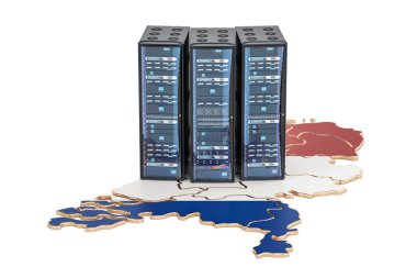 Veri Merkezi sunucular rafa Hollanda kavramı, 3d render 
