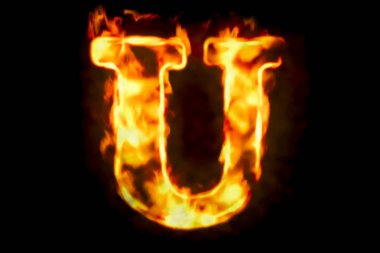 Ateş alev ışık, 3d render yanan U Harfi