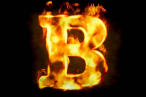 Fire letter B of burning flame light, 3D rendering — Stock Photo, Image