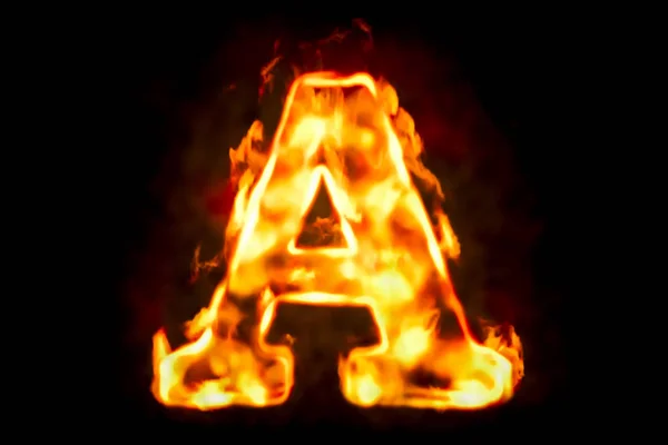 Fire letter A of burning flame light, 3D rendering — Stock Photo, Image