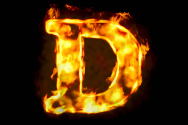 Fire letter D of burning flame light, 3D rendering — Stock Photo, Image